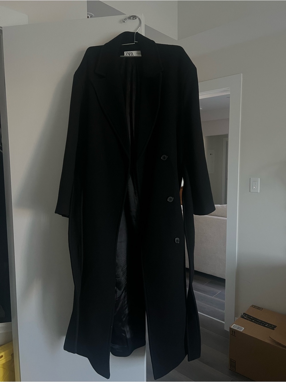 Zara Black Long Trench Coat with Notched Lapels